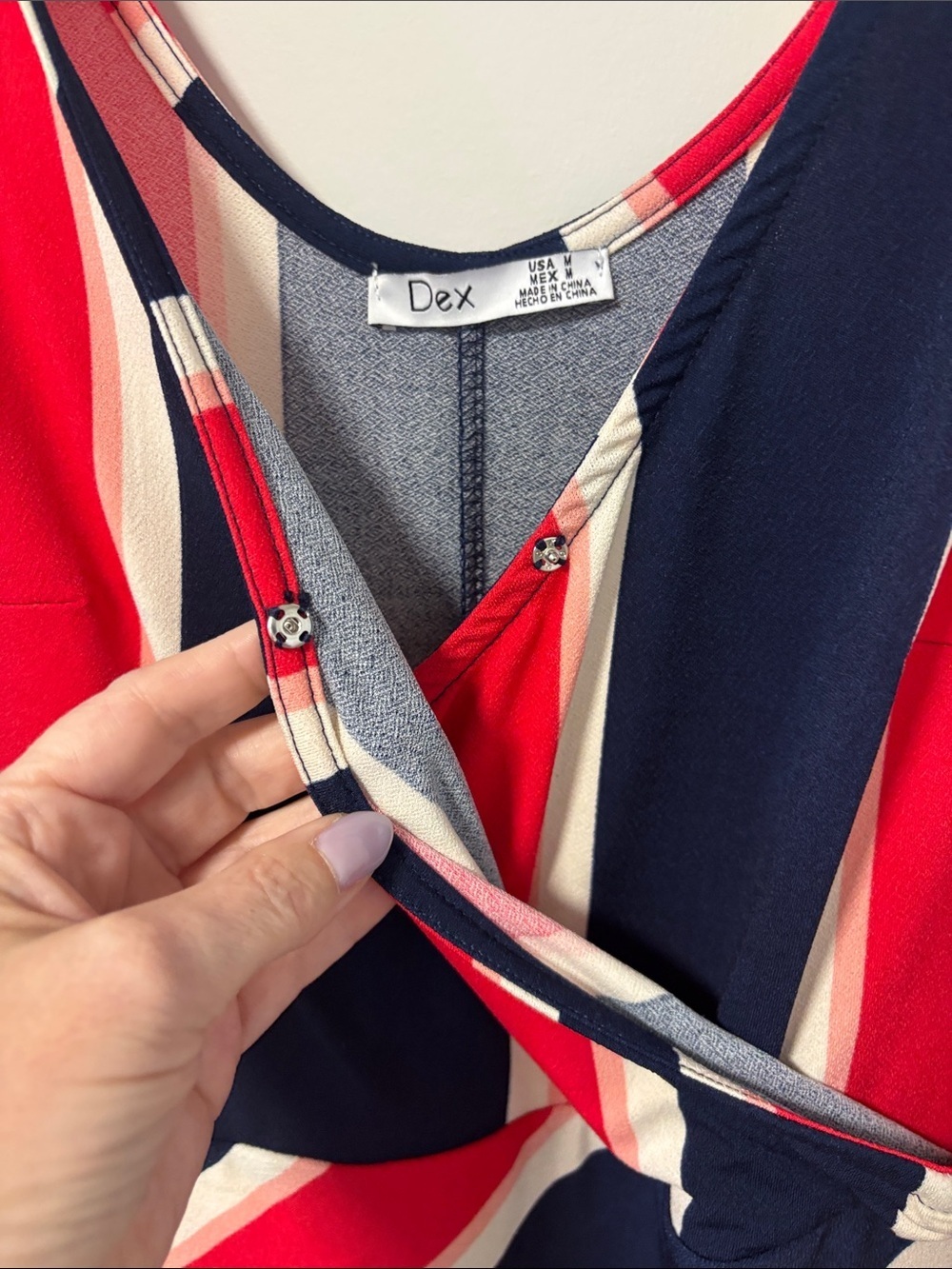 Dex Striped Navy, Pink & Cream  Wrap Style Dress - Picture 5 of 10